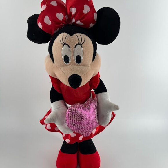 Disney Other - Disney Minnie Mouse Valentines Red Dress Pink Hearts Plush Greeter 22"